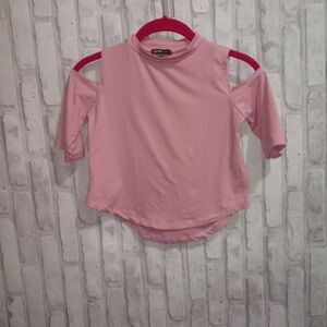 pink cold shoulder hi-low shirt